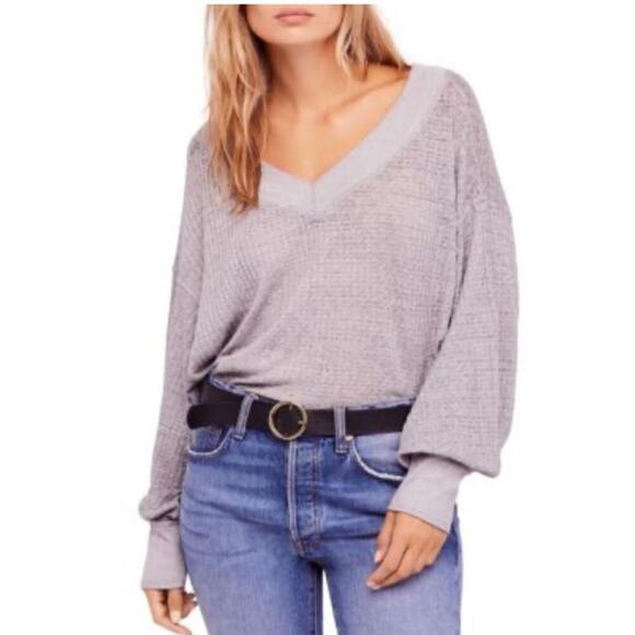 Free People Women's S Purple South Side Thermal Sweater Lightweight V Neck Top - Picture 1 of 10
